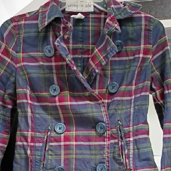 Aeropostale Tops - Aeropostale Women's Navy and Red Plaid Double-Breasted Light Cotton Jacket Top
